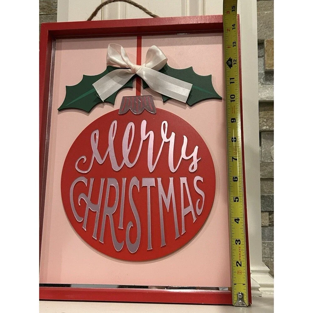 Ashland Berry Jolly Merry Christmas Wall Plaque Sign Red Wood Hanging Décor